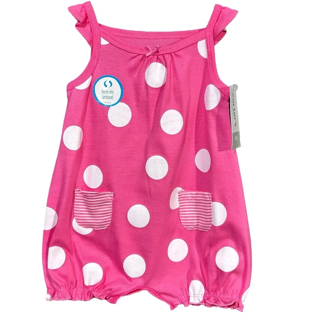Carter's Baby Girls Cotton‎ Romper One-Piece Outfit Size 3M Pink Polka Dot Crab